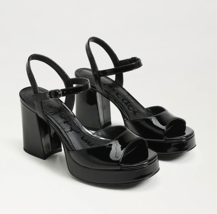 SAM EDELMAN FLEUR BLACK PATENT PLATFORM HEEL