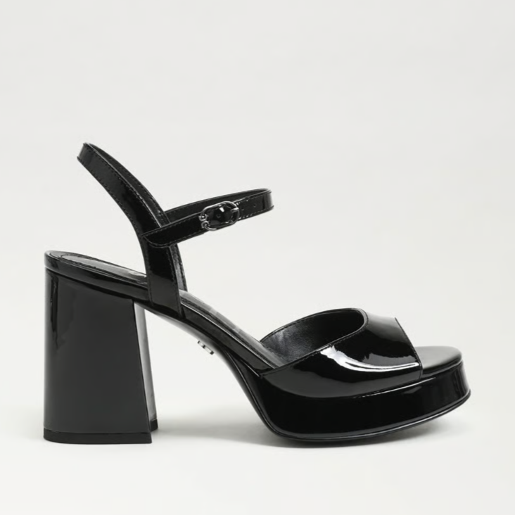 SAM EDELMAN FLEUR BLACK PATENT PLATFORM HEEL