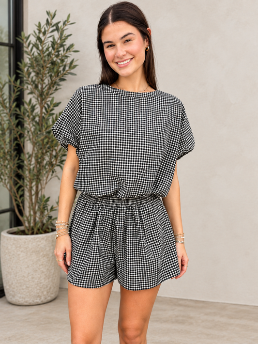 BLACK CHECK SHORTS SET