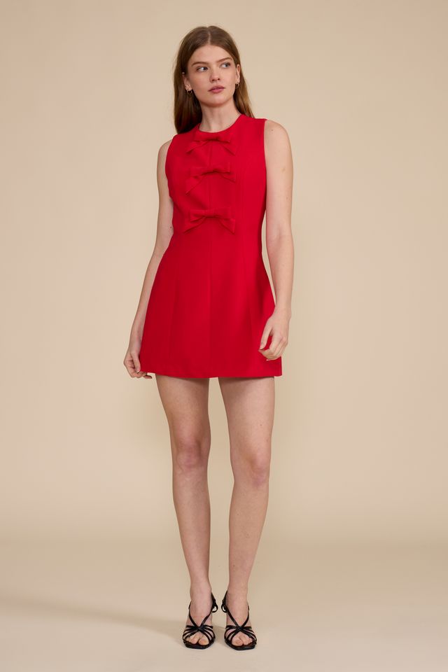 EVA BOW MINI DRESS IN RED
