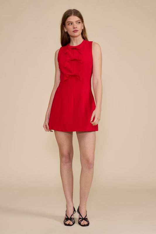 EVA BOW MINI DRESS IN RED
