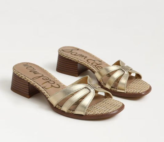 SAM EDELMAN FARRIN AMBER GOLD SANDAL WITH HEEL