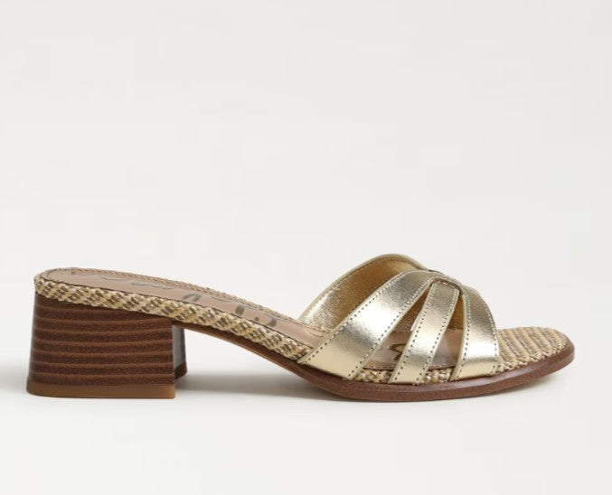 SAM EDELMAN FARRIN AMBER GOLD SANDAL WITH HEEL