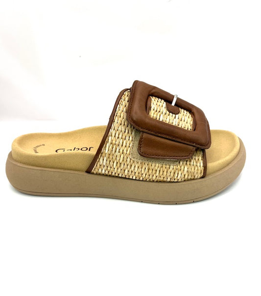 GABOR BAST HT NATURAL RAFFIA SLIDE WITH BUCKLE