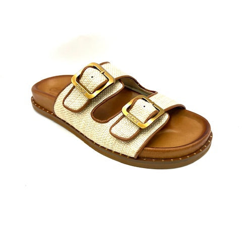 GRACE FOOTWEAR KIMOLOS CAMEL RAFFIA SLIDE