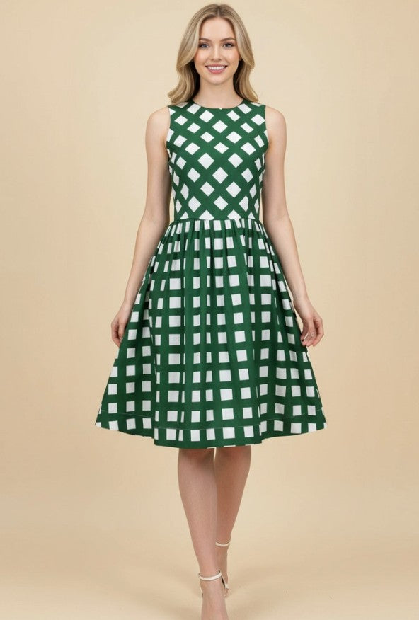 GINGHAM FLARE MIDI DRESS