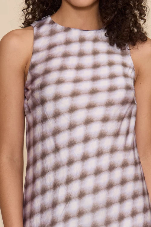 MEILINE LAVENDER CHECK MIDI DRESS