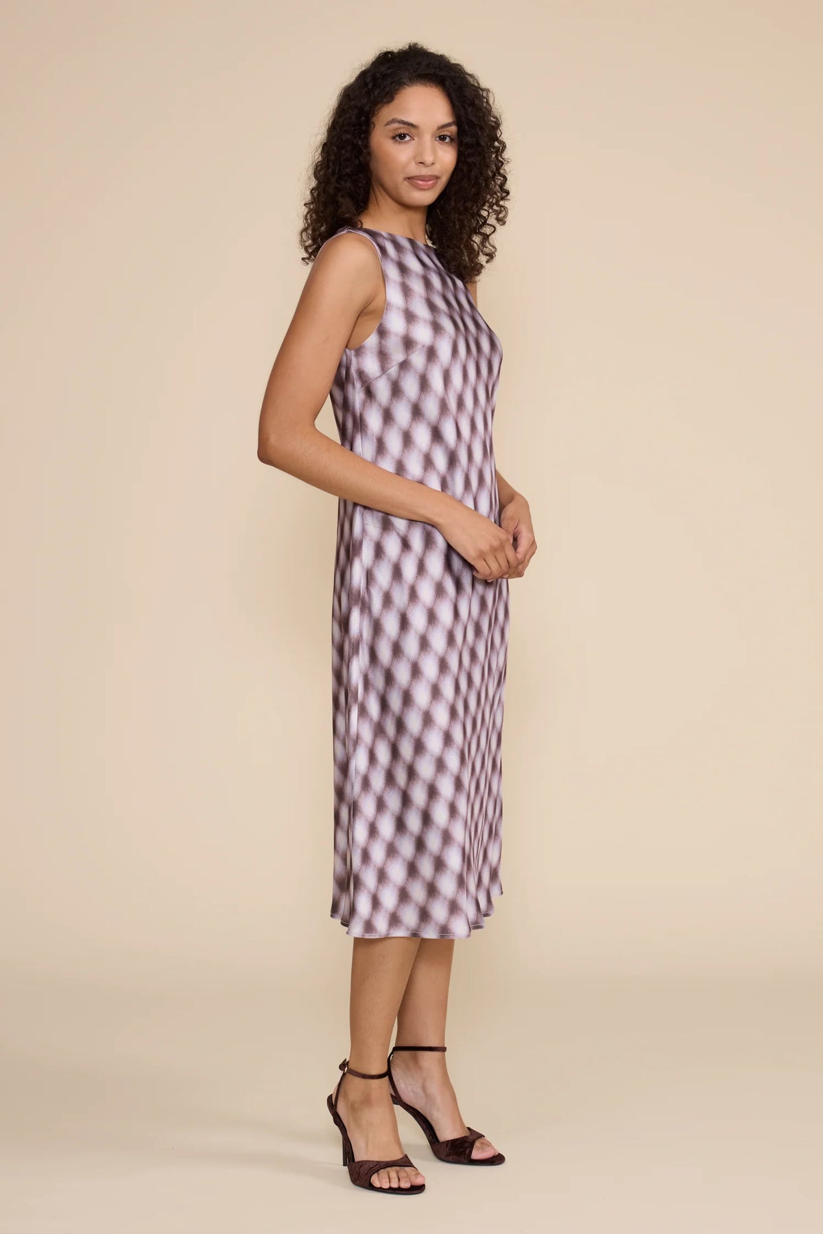 MEILINE LAVENDER CHECK MIDI DRESS
