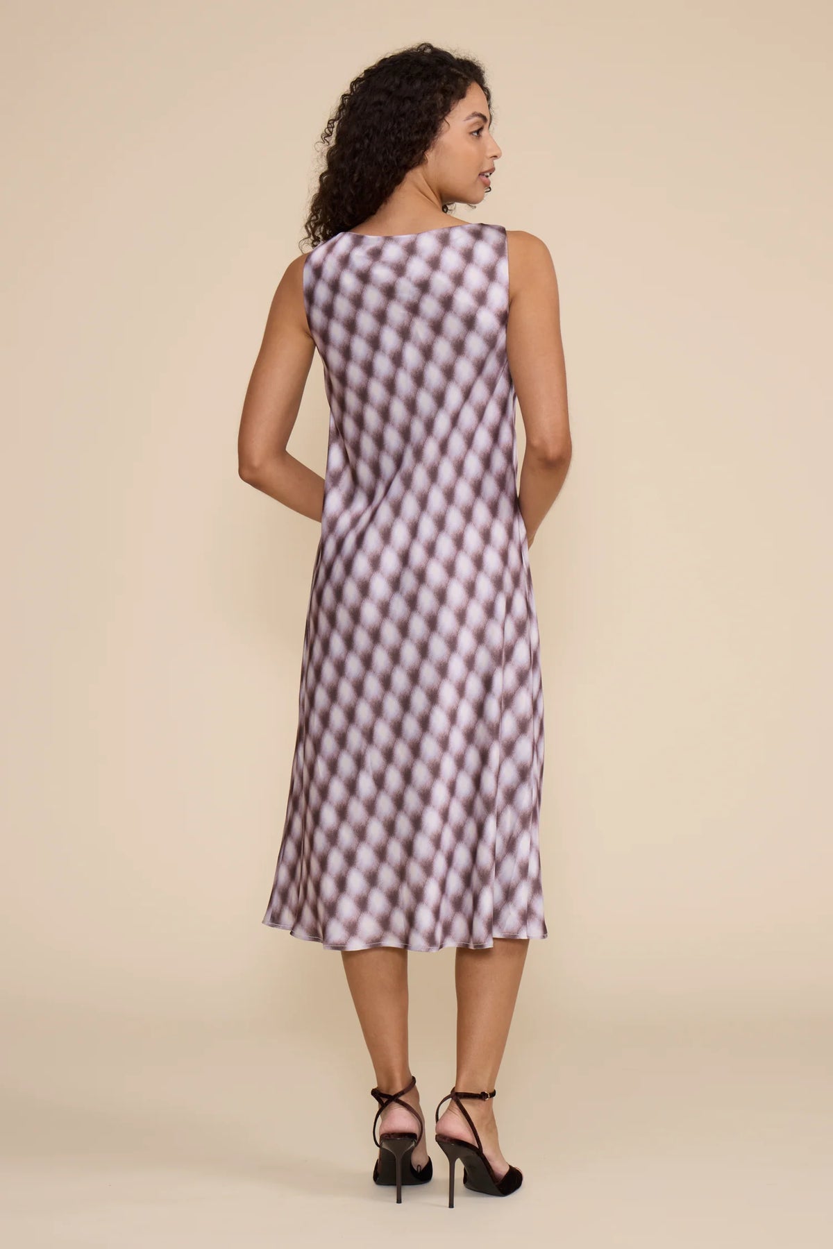 MEILINE LAVENDER CHECK MIDI DRESS