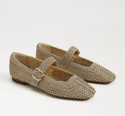SAM EDELMAN MICHAELA KNIT AMBER GOLD MARY JANE