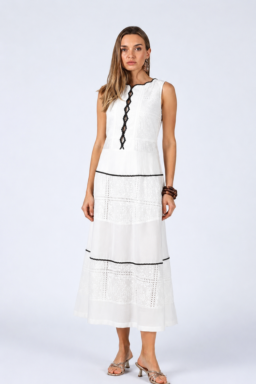 MIRIAM CROCHET IVORY MIDI DRESS