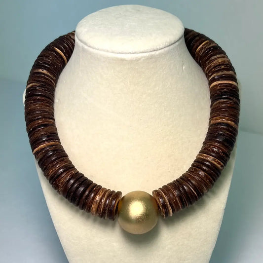 COCONUT BROWN WITH GOLD BALL NECKLACE