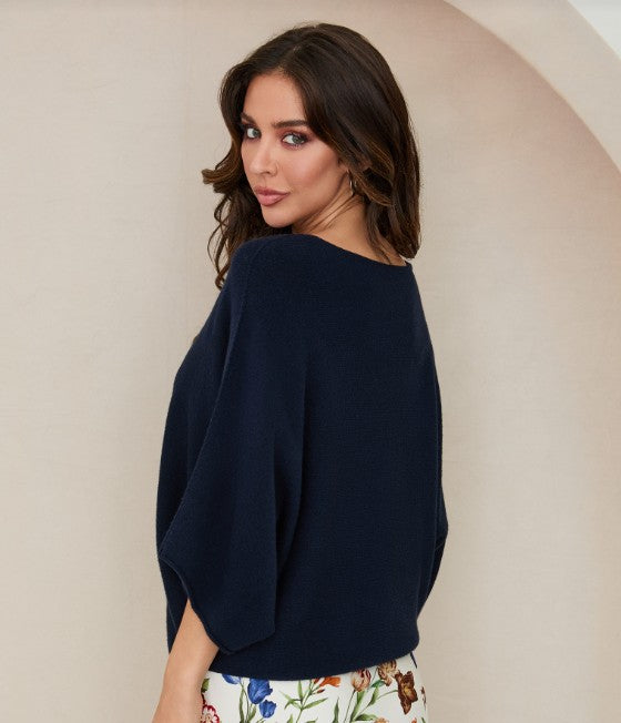BATWING SLEEVE KNIT TOP IN NAVY