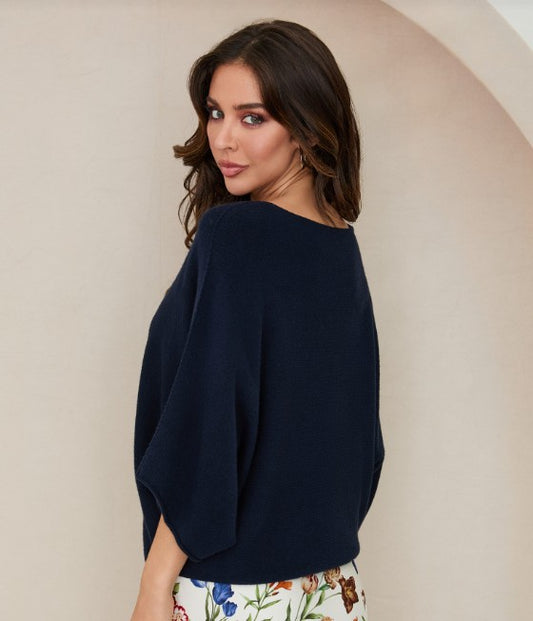BATWING SLEEVE KNIT TOP IN NAVY