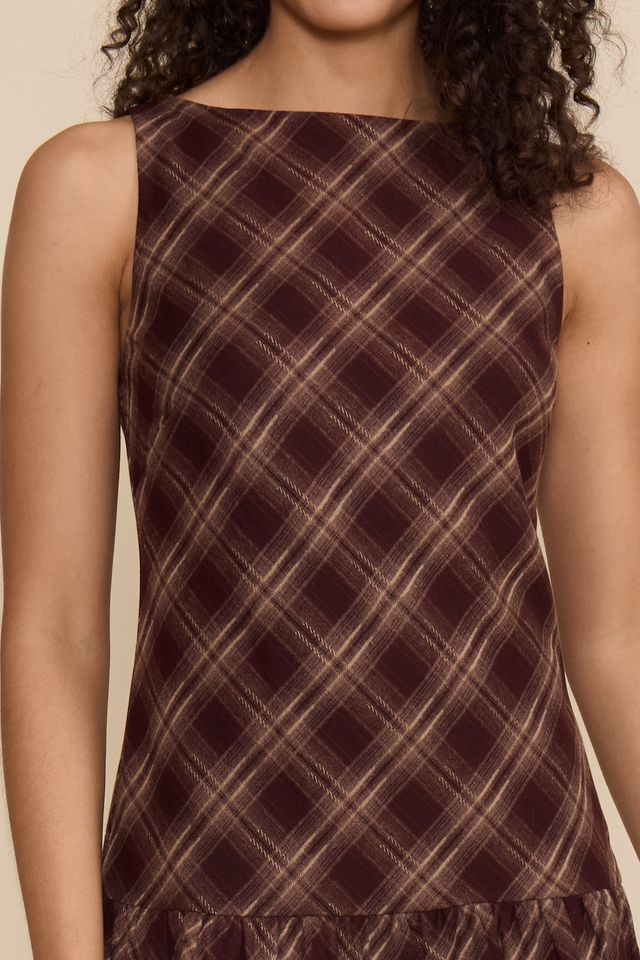 LARA MINI DRESS IN BROWN PLAID
