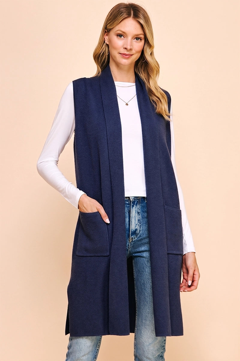 SLEEVELESS CARDIGAN DARK DENIM
