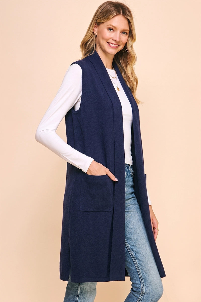 SLEEVELESS CARDIGAN DARK DENIM