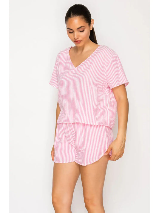 PINK GAUZE STRIPE SET
