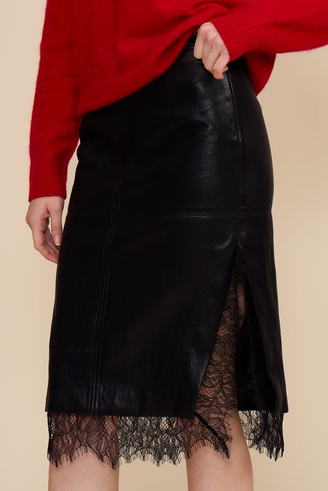 GREG LEATHER/LACE SKIRT IN BLACK