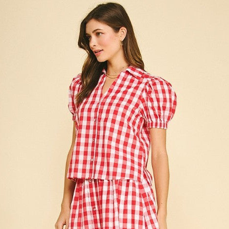GINGHAM BUTTON DOWN TOP