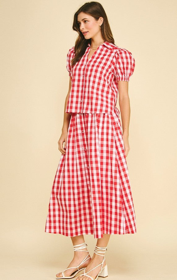 GINGHAM BUTTON SKIRT