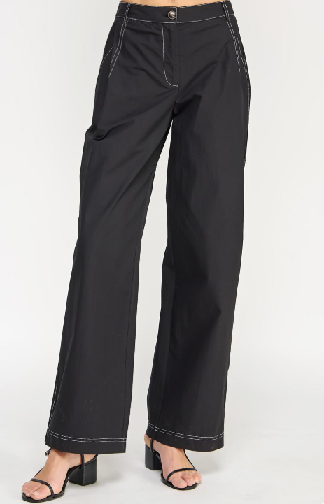 TOP STITCH WIDE LEG PANT BLACK