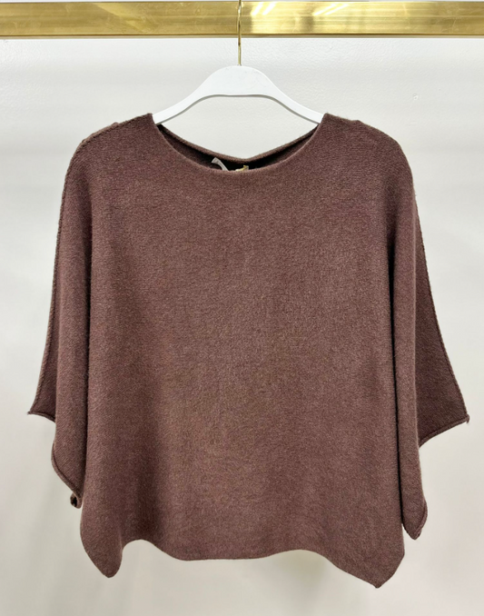 CREW NECK KNIT BATWING CHOCOLATE BROWN