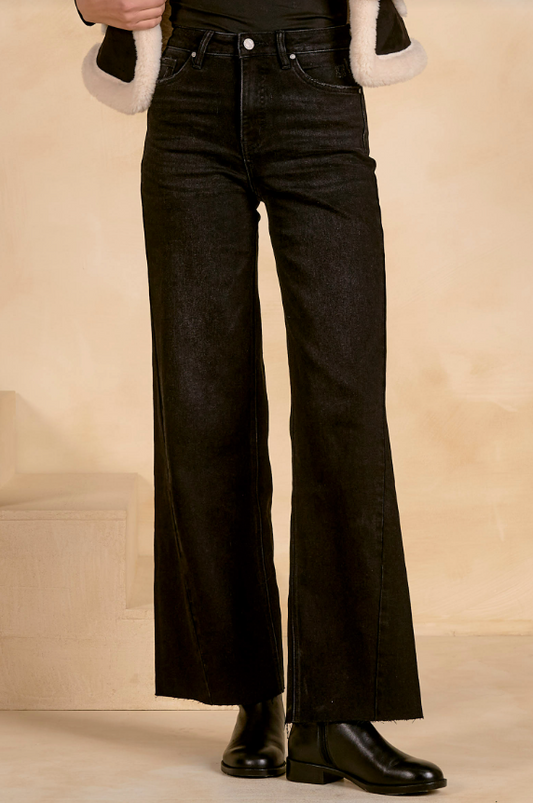 HIGH WAIST WIDE LEG BLACK DENIN PANT