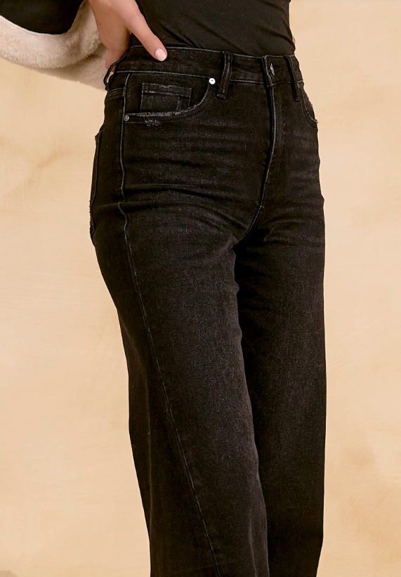 HIGH WAIST WIDE LEG BLACK DENIN PANT