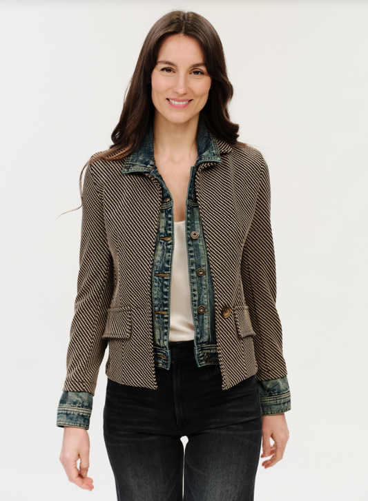 MIXED MEDIA JACKET IN LEXINGTON CHECK