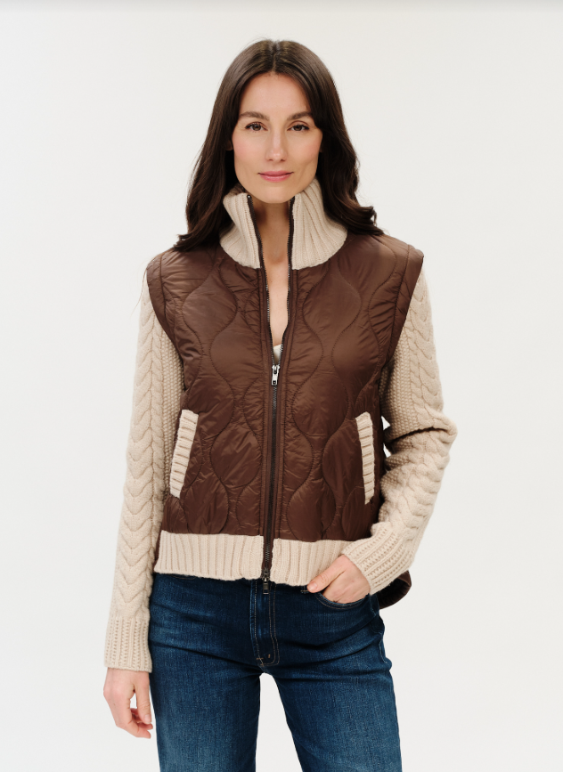 MELANIE MIXED MEDIA JACKET IN BROWN