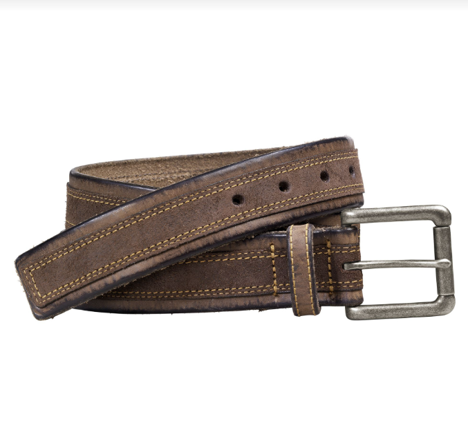 JOHNSTON & MURPHY 75-6924 SUEDE OVERLAY BELT IN BROWN