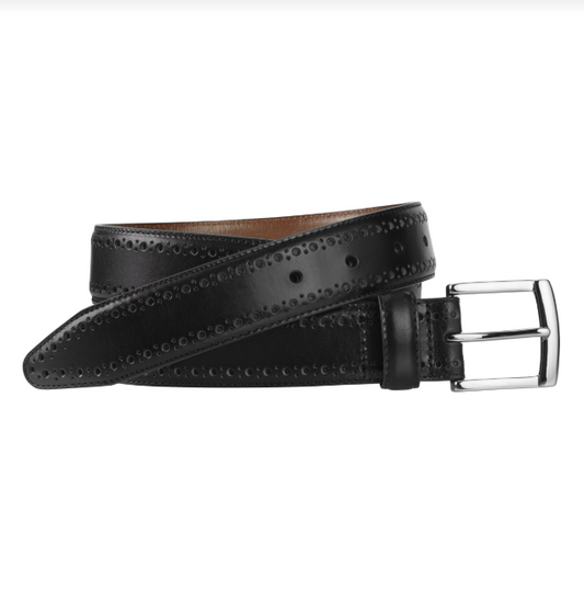 JOHNSTON & MURPHY 75-7433 PERFORATED EDGE BELT IN BLACK