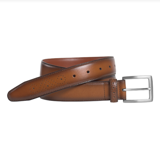 JOHNSTON & MURPHY 75-8080 BURNISHED EDGE BELT IN TAN