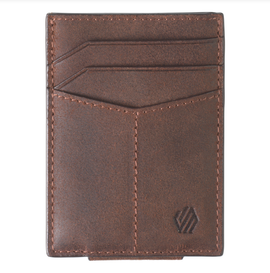 RHODES BOMBER FRONT POCKET WALLET IN BROWN OILED