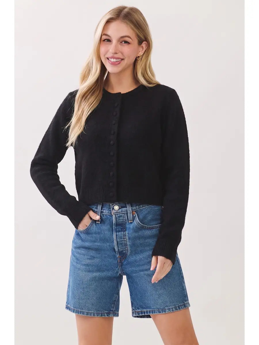 BUTTON DOWN CARDIGAN IN BLACK