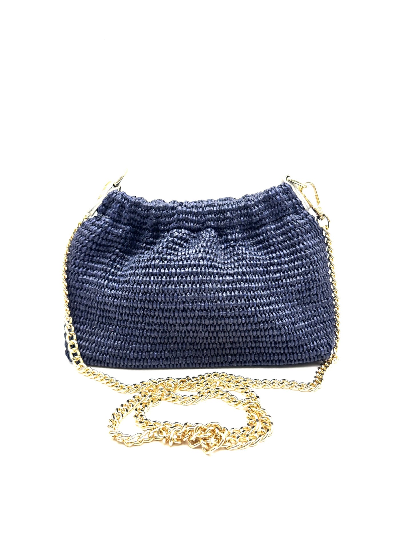 RAFFIA CLUTCH CROSSBODY HANDBAG NAVY