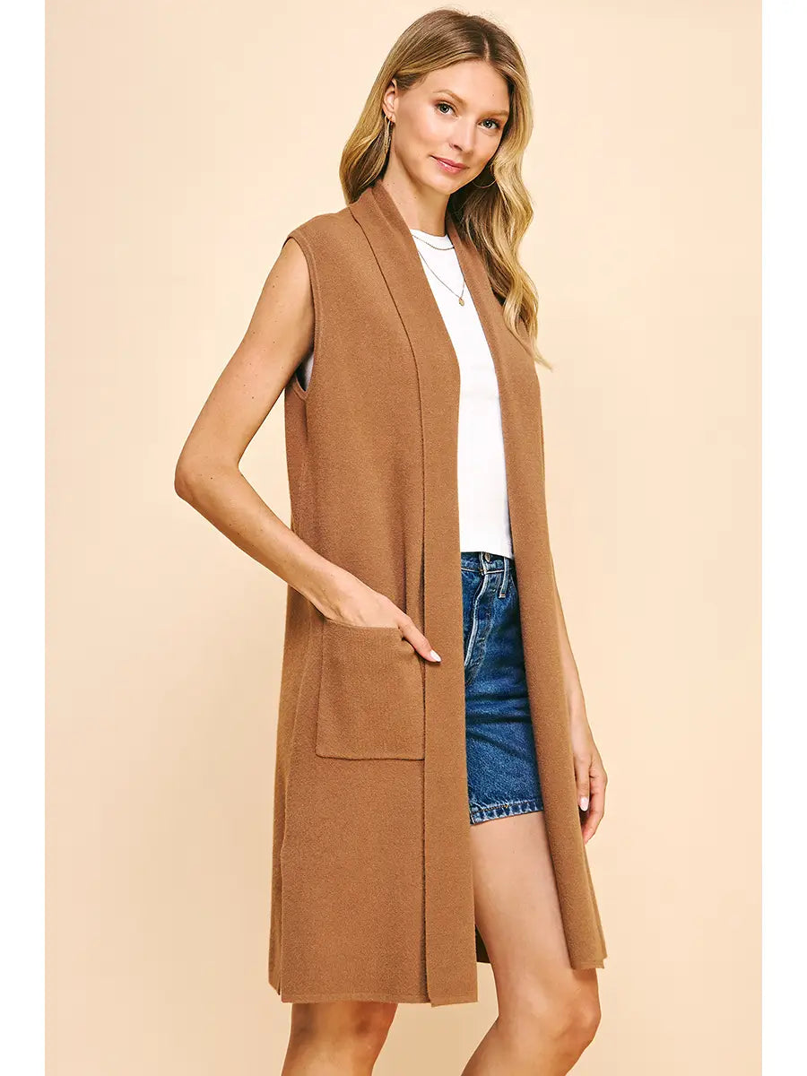 SLEEVELESS CARDIGAN CAMEL