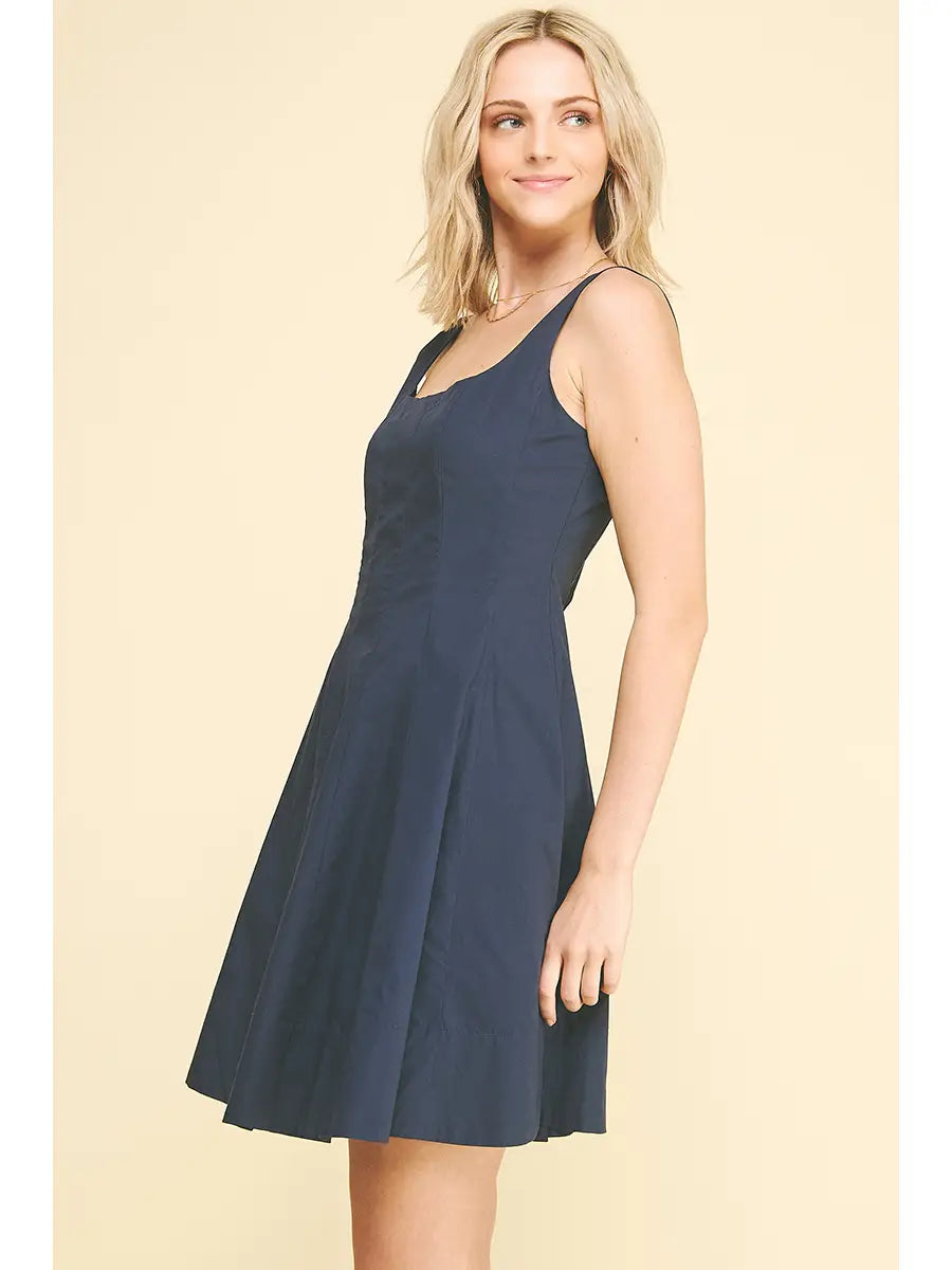 SQUARE NECK MINI DRESS IN NAVY