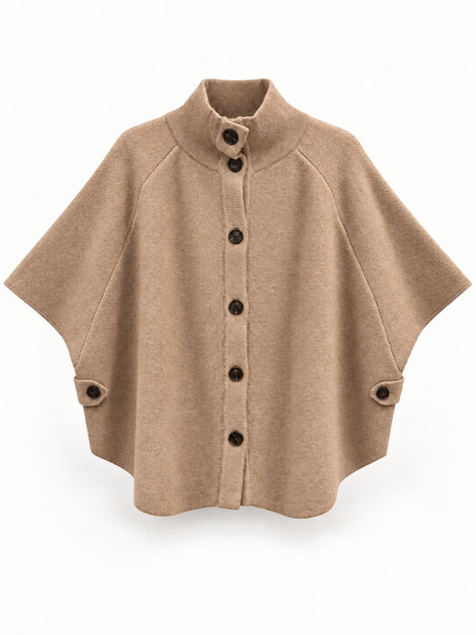 KNIT CAPE JACKET IN TAUPE
