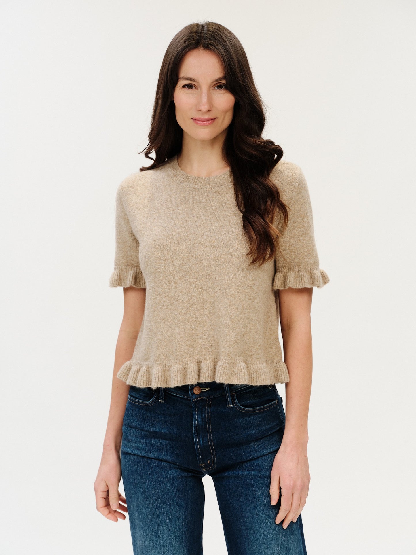 CLEO RUFFLE EDGE SWEATER LATTE