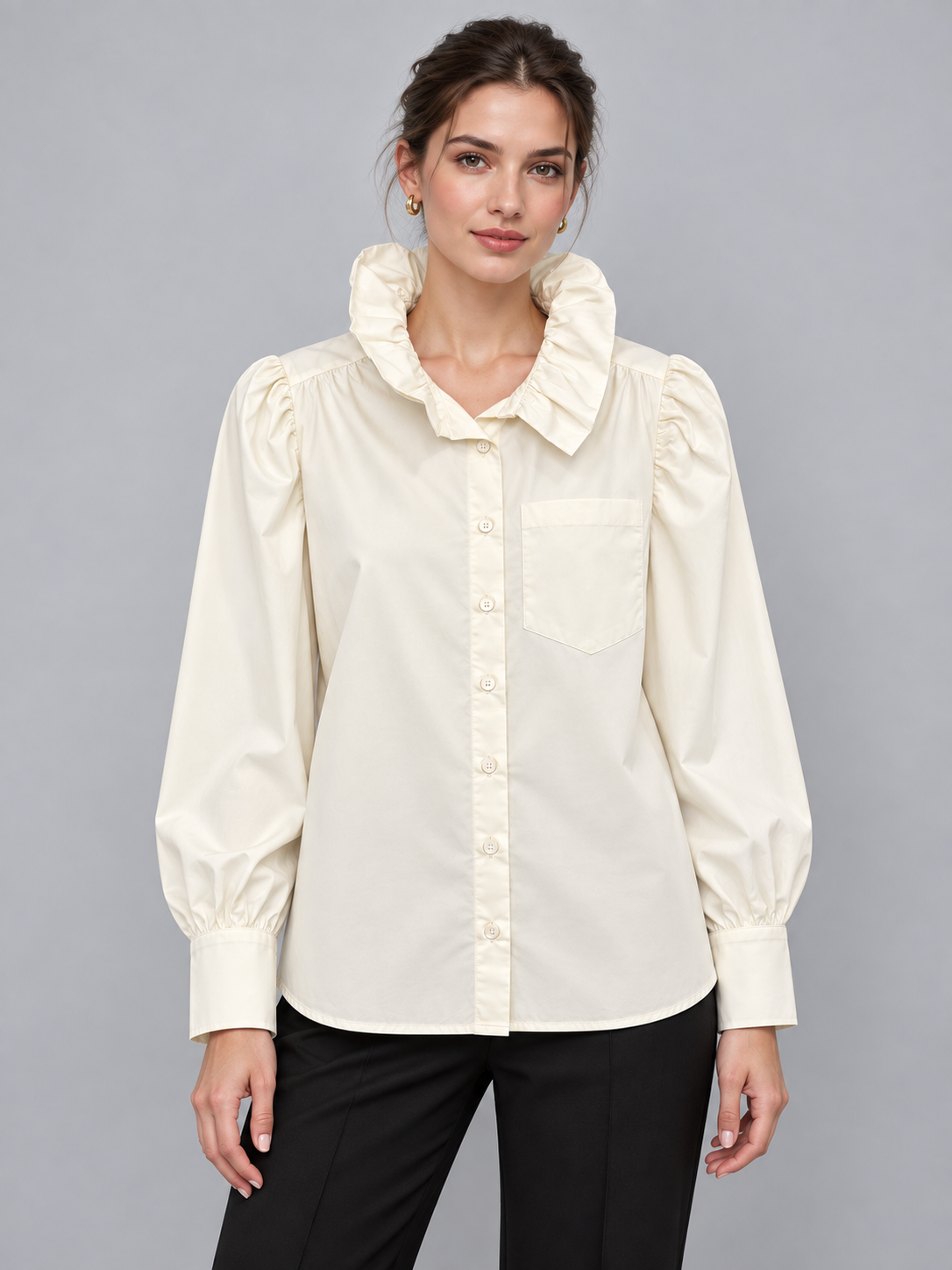 RUFFLE COLLAR CREAM TOP
