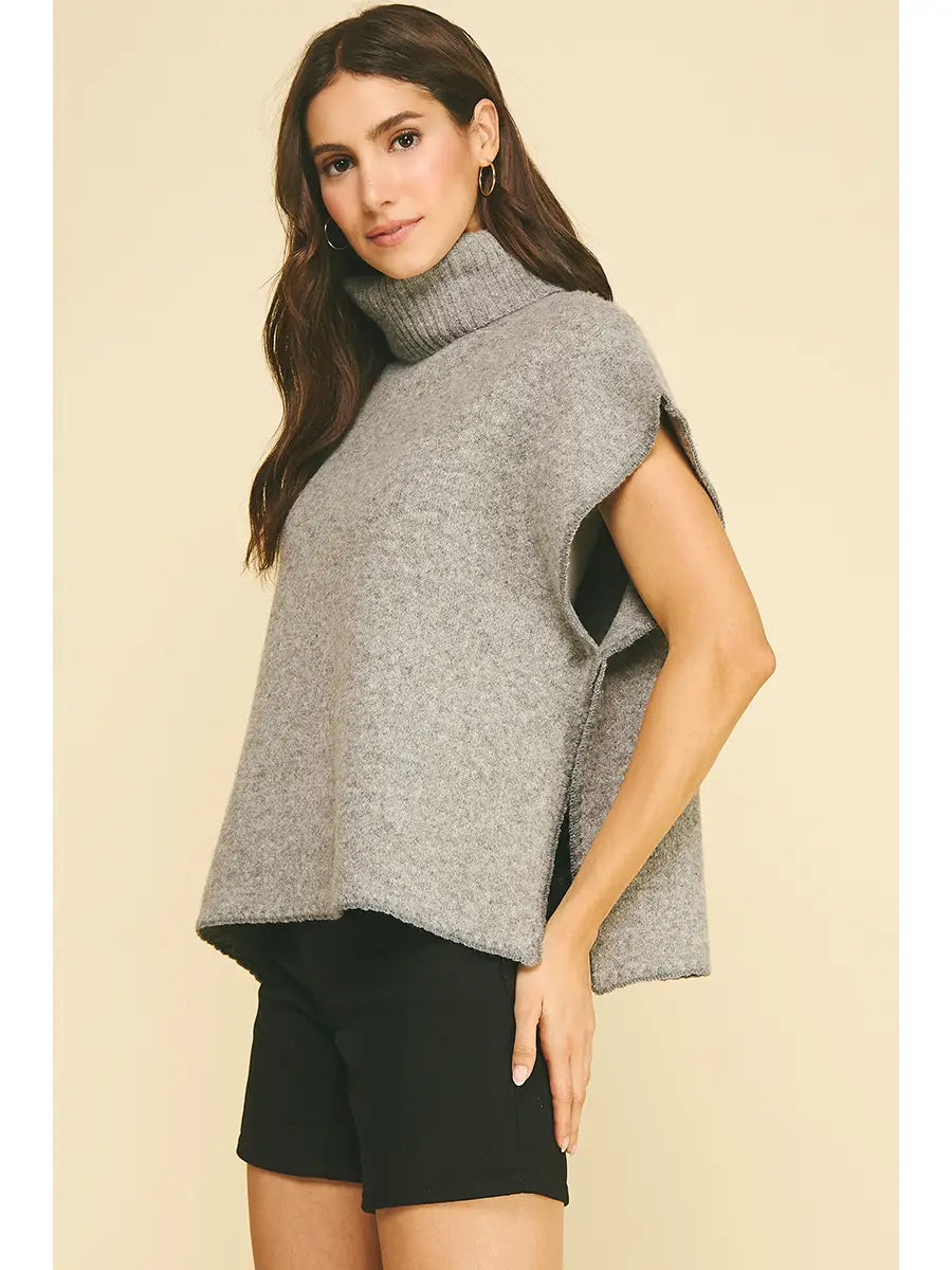 TURT NECK PONCHO TAUPE