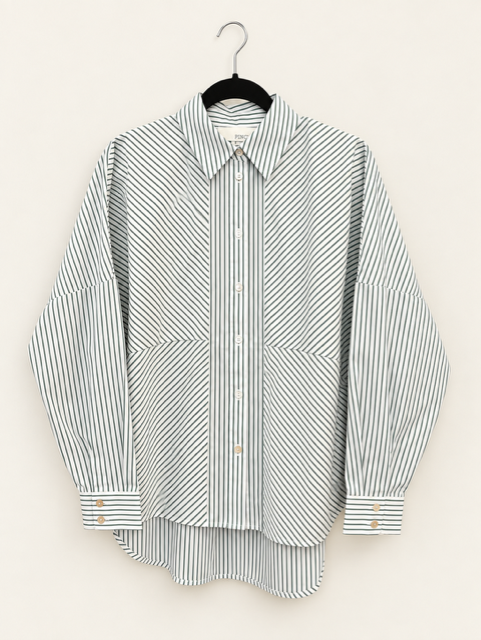 GREEN/WHITE STRIPED BUTTON DOWN