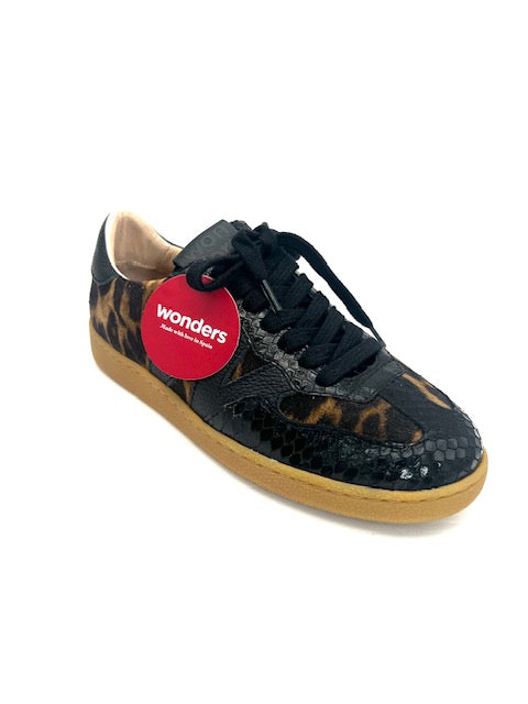WONDERS AP-2010 COMBO BLACK/LEOPARD SNEAKER