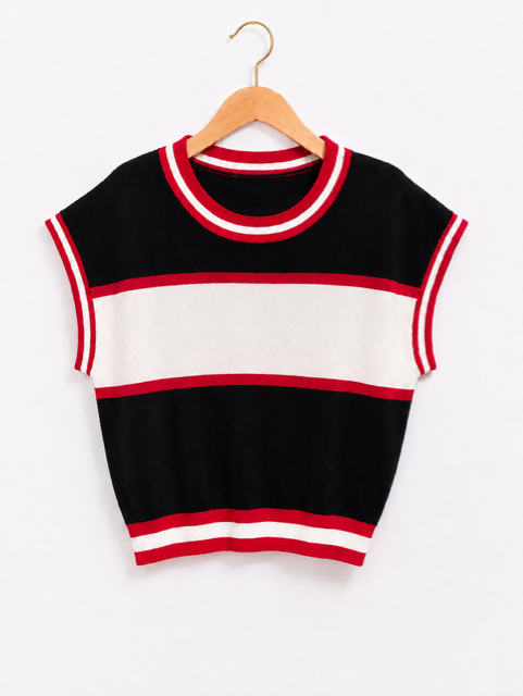 GAMEDAY KNIT CAP SLEEVE SWEATER BLACK/RED