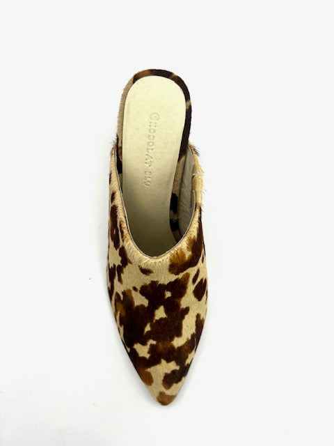 CHOCOLAT BLU EMERALD CREME BROWN CALF HAIR MULE