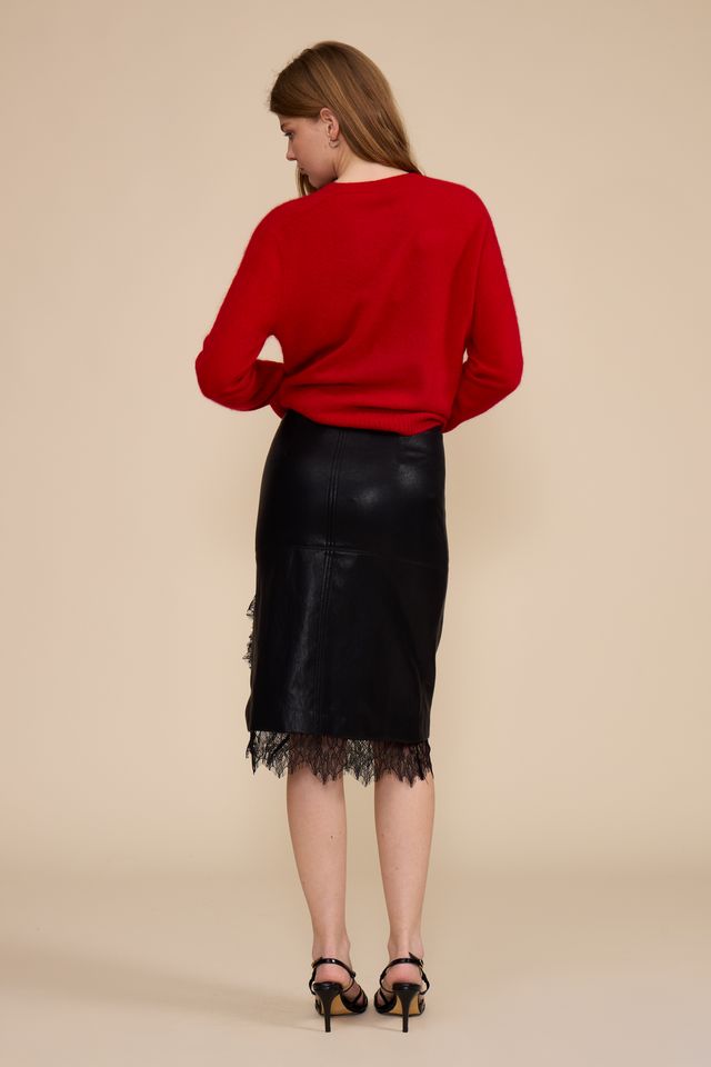 GREG LEATHER/LACE SKIRT IN BLACK